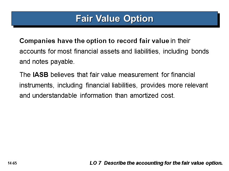 Fair Value Option LO 7  Describe the accounting for the fair value option.